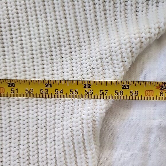 JOHN MARK Chunky Knit Sweater Gray White Size M High Neck Asymmetrical Buttons - Picture 4 of 7